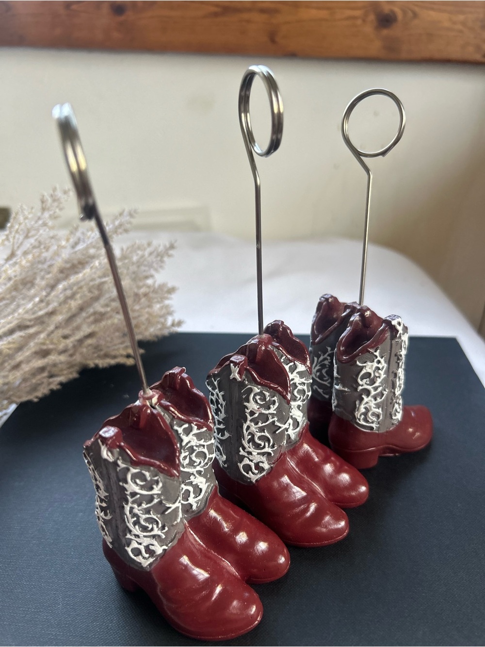 Western Boot Place Card Holders - Burgundy and Silver 3 pcs set new - Picture 5 of 7